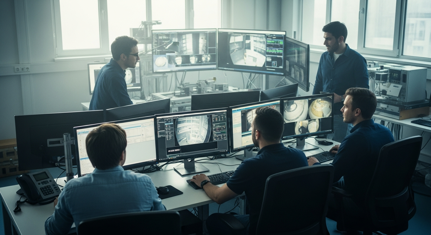 Équipe pak30 spécialisée en vision industrielle dans un atelier technique